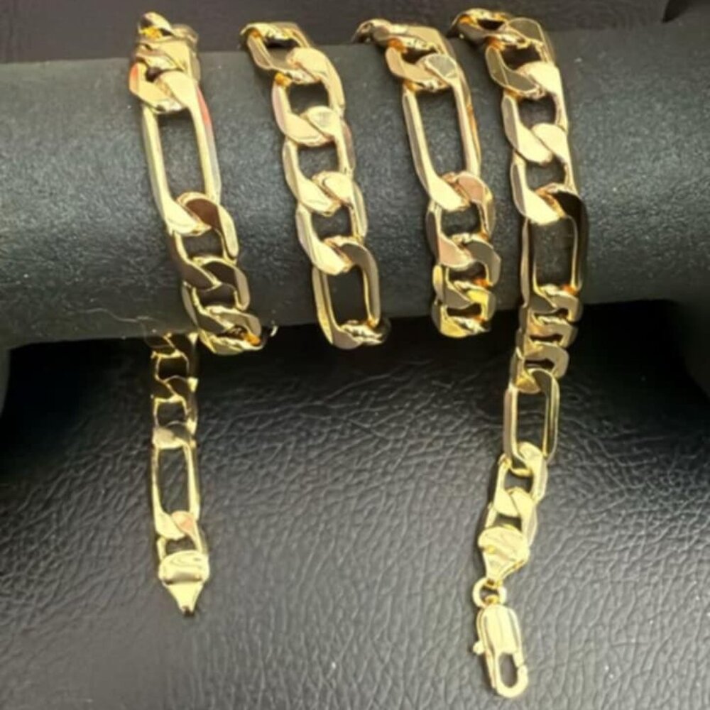 14k Gold Plated Brass 24'' 12mm Figaro Chain Necklace Religious Men's Jewelry